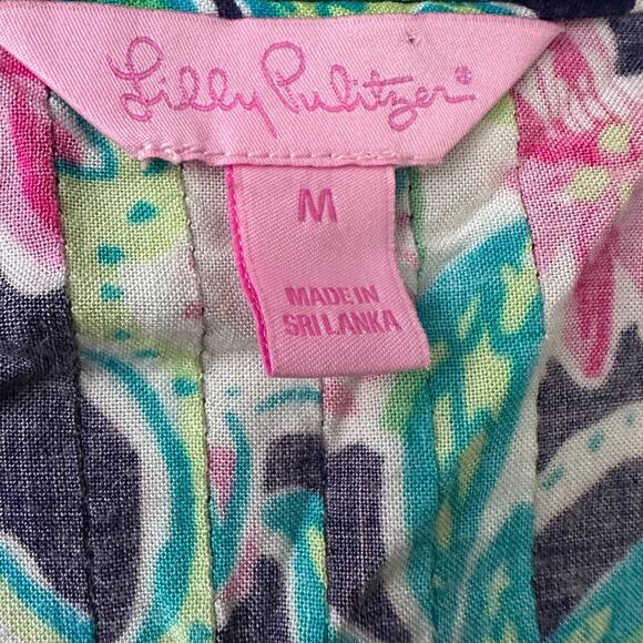 Lilly Pulitzer Sarasota Tunic Top Women’s Medium Green Black Trunk Show Pintuck - Picture 6 of 10